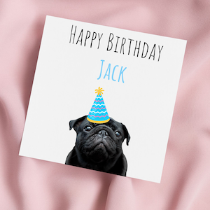 Carte de voeux personnalisée carlin - Jolie carte d'anniversaire pour les amoureux des animaux