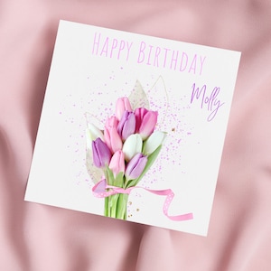 Carte d'anniversaire avec tulipes, carte de voeux tulipes, carte tulipes, anniversaire spécial, carte personnalisée