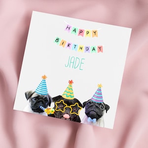 Carte de voeux personnalisée carlin - Jolie carte d'anniversaire pour les amoureux des animaux