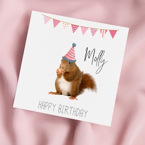 Birthday Card with Squirrel in Party Hat, Squirrel Greeting Card, Squirrel Card, Special Birthday, Personalised Card