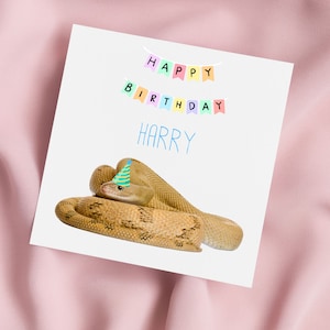 Carte d'anniversaire avec serpent et chapeau de fête, Carte de voeux serpent, Carte serpent, Anniversaire spécial, Carte personnalisée