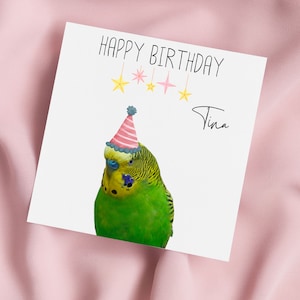 Carte d'anniversaire avec perruche, carte de voeux, carte perruche, anniversaire spécial, carte personnalisée