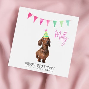 Birthday Card with Dachshund in Party Hat, Sausage Dog Greeting Card, Daxi Card, Special Birthday