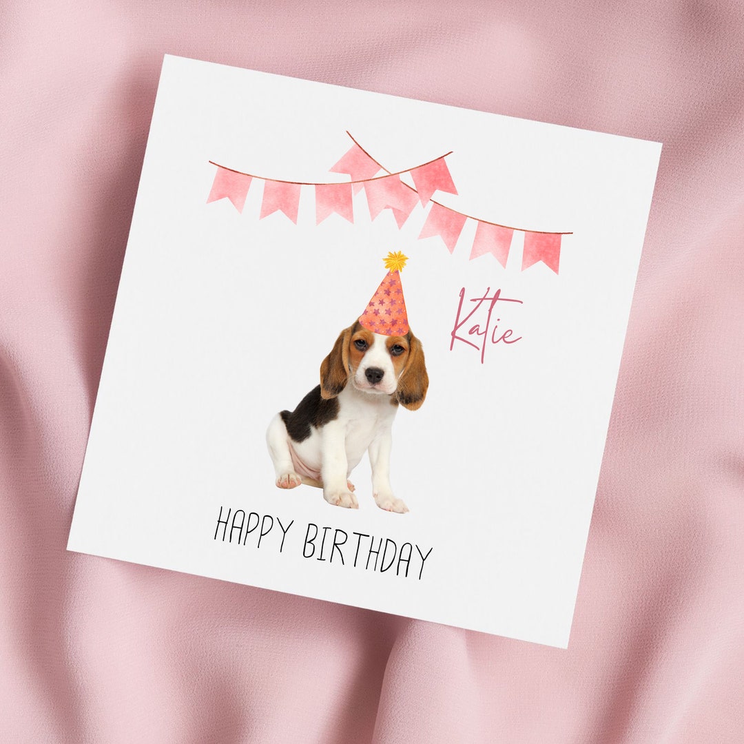 Birthday Card With Cute Beagle Dog in Party Hat, Beagle Greeting Card ...