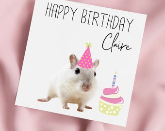 Birthday Card with Gerbil in Party Hat, Gerbil Greeting Card, Gerbil Card, Special Birthday, Personalised Card