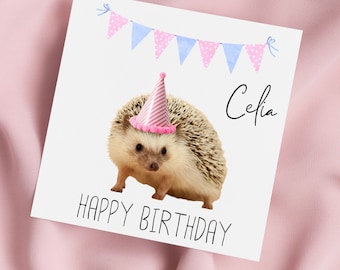 Birthday Card with Cute Hedgehog, hedgehog Greeting Card, hedgehog Card, Special Birthday, Personalised Card