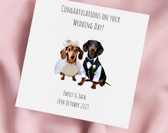 Dachshund Wedding Card, Bride and Groom Card, Wedding Card, Personalised Wedding Card,