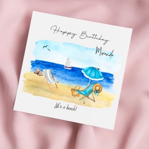 Carte d'anniversaire bord de mer avec chaises longues, carte d'anniversaire sur la plage, carte de voeux au bord de la mer, carte personnalisée