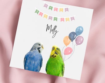 Birthday Card with Budgies, Budgerigar Greeting Card, Budgerigar Card, Special Birthday, Personalised Card