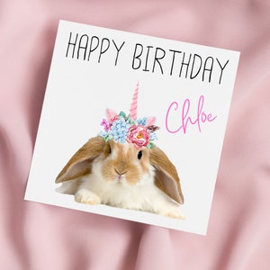 Carte d'anniversaire avec bandeau lapin et licorne, carte de voeux lapin, carte lapin, carte licorne, anniversaire spécial, carte personnalisée