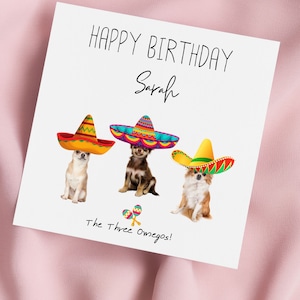Carte d'anniversaire avec des chihuahuas portant des sombreros, carte de voeux chiwawa, carte chihuahua, anniversaire spécial, carte personnalisée