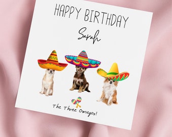 Birthday Card with Chihuahuas Wearing Sombreros, Chihuahua Greeting Card, Chihuahua Card, Special Birthday, Personalised Card