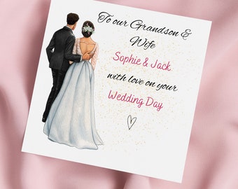 Grandson & Wife Wedding Card with Bride and Groom and Optional Personalisation