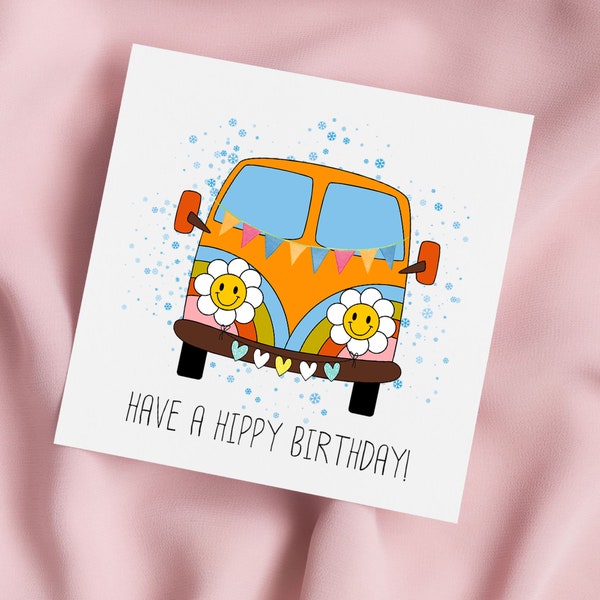 Camper Van Birthday Card, Happy Birthday Card, Birthday Card, Rainbow Card, Camper Van Card, Camper Card, Hippy Card