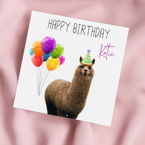 Carte d'anniversaire avec alpaga, carte de voeux alpaga, carte alpaga, anniversaire spécial, carte personnalisée