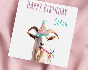 Birthday Card with a Goat wearing a Party Hat, Goat Greeting Card, Goat Card, Special Birthday, Personalised Card