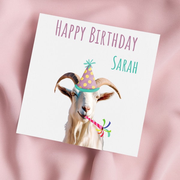 Birthday Card with a Goat wearing a Party Hat, Goat Greeting Card, Goat Card, Special Birthday, Personalised Card