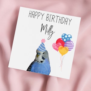 Carte d'anniversaire avec une perruche en chapeau de fête, carte de voeux pour perruche, carte perruche, anniversaire spécial, carte personnalisée