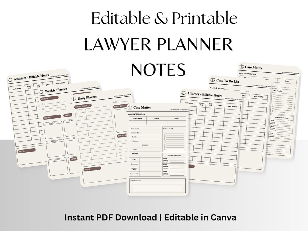 Lawyer Planner Template: Case Notes, Editable Legal Planner (digital ...