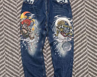 Vintage Japanese Embroidery Jeans #Fugudaiten# Devil Bogy Monster Slim Men&#39;s Size W38(W35)/W40(39)
