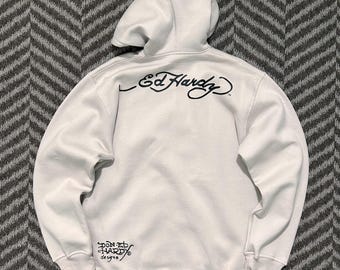 Felpa con cappuccio Ed Hardy inutilizzata unisex taglia L colore grigio