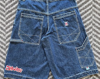 ♦ジャッキー様用♦新品Concord  / イギリス   50cm JNCO Jean Shorts Black Cargo Wide Skater Embroider Flaming