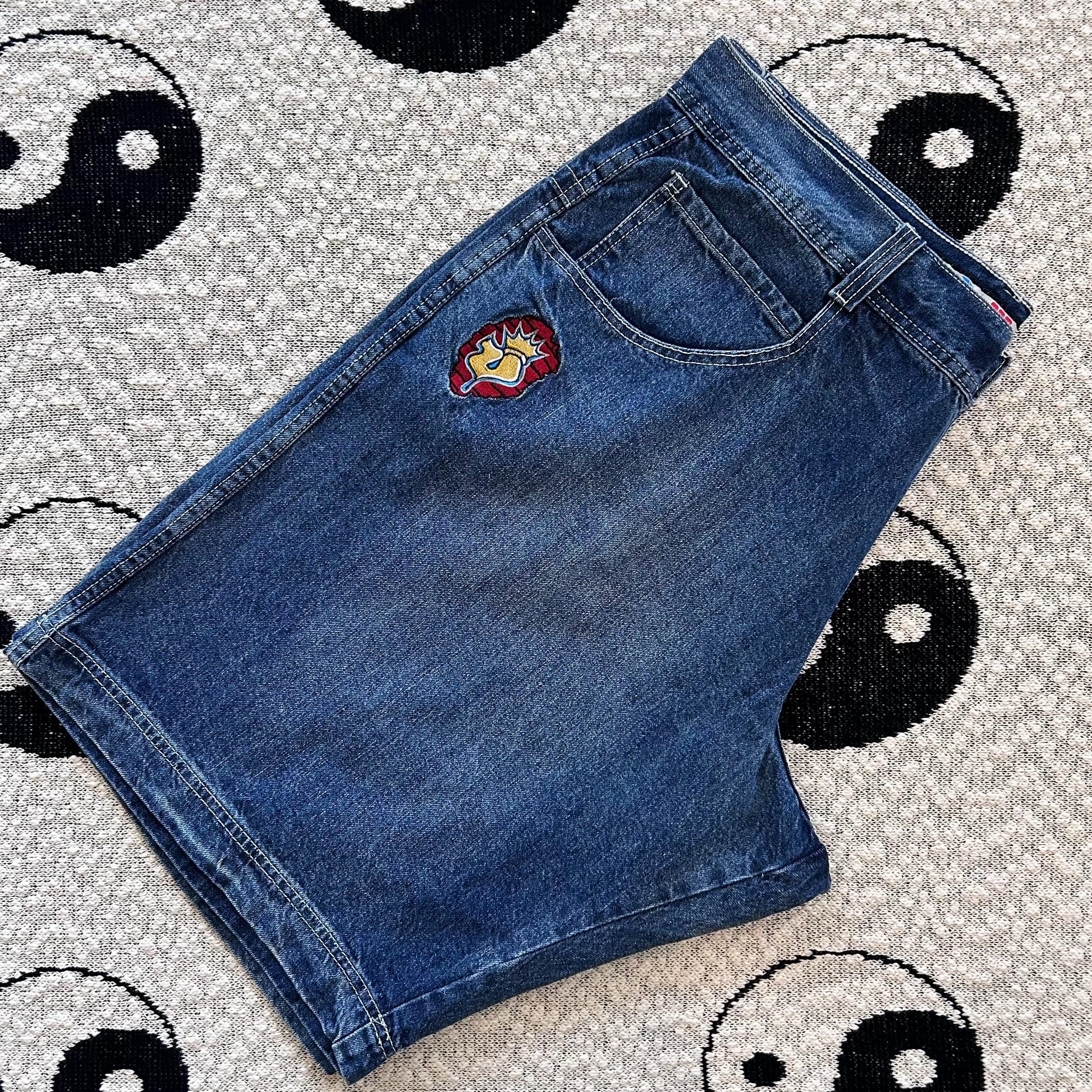 VTG JNCO Jeans Y2K Embroidered Skater Jorts W42 Supper Baggy