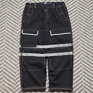 Marithe Francois Girbaud Gray Straps Black Pants 40x32 (Wide Thigh) Baggy Fit