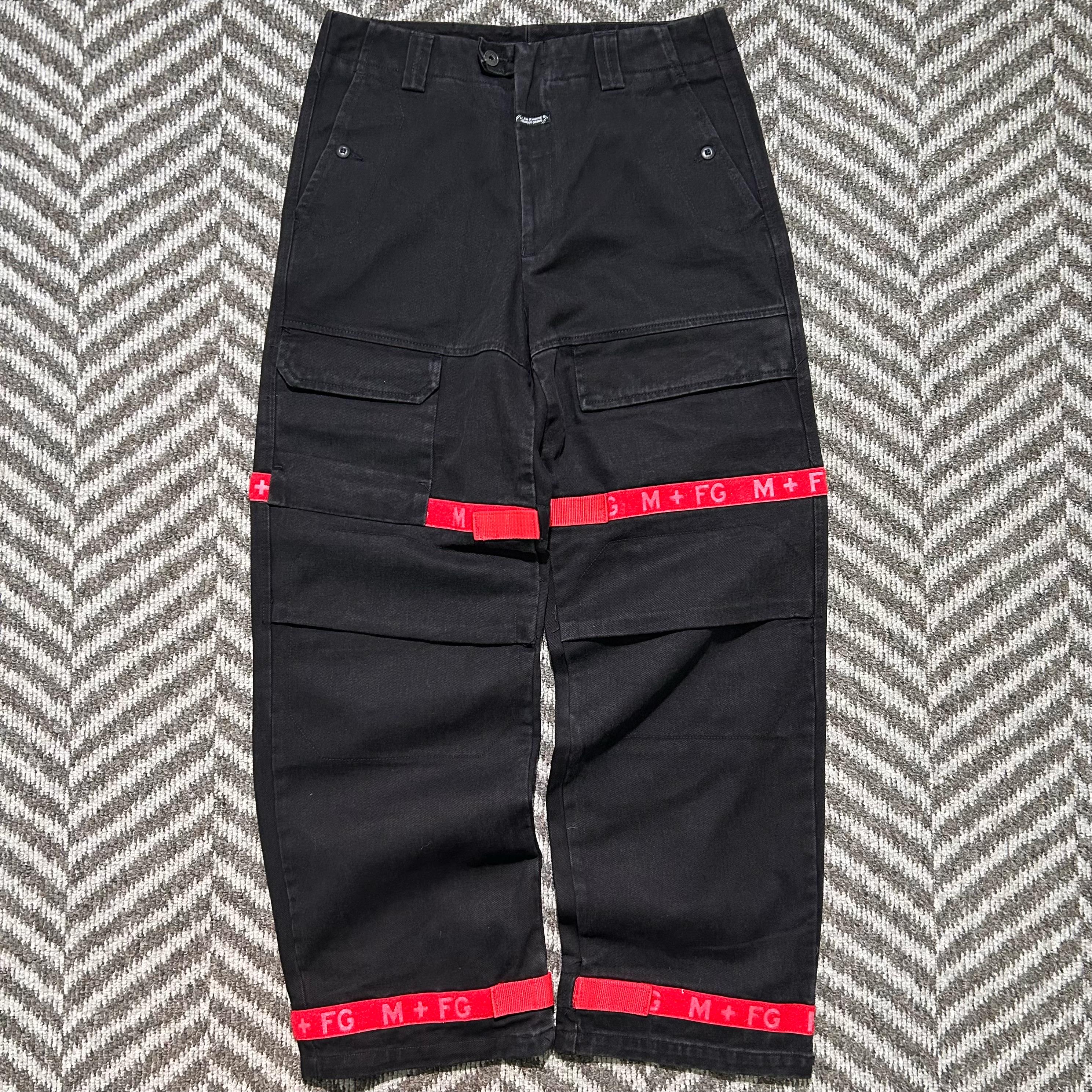 Vintage Marithe Francois Girbaud Unused Black Denim Red Straps 34W 