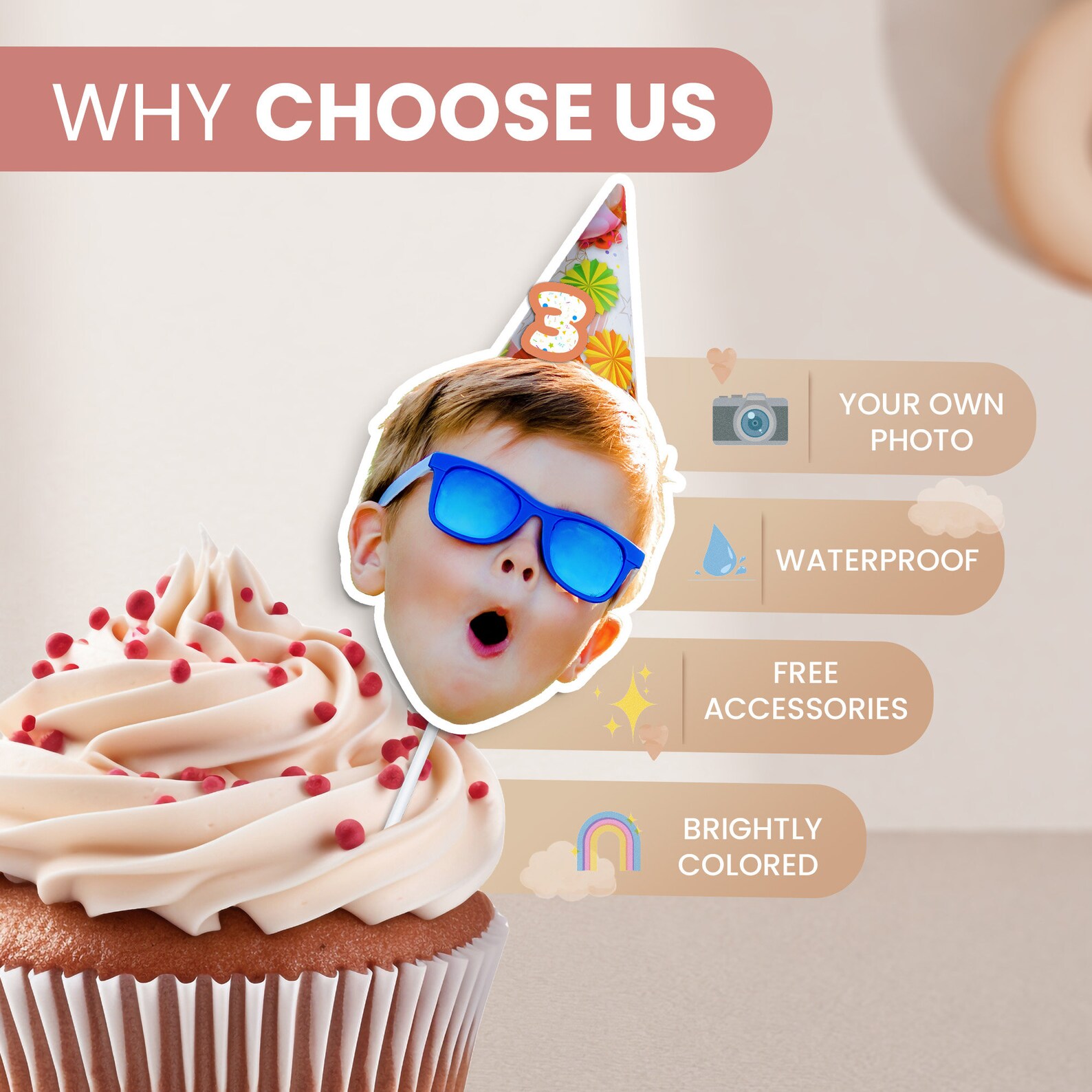 Custom photo cake topper personalized cupcake toppers birthday cake