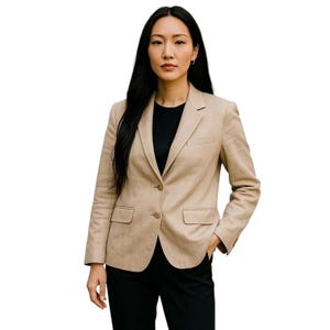 Vintage Porsche By Winer Beige Blazer Linen Jacket Size 18 Two Button Women&#39;s