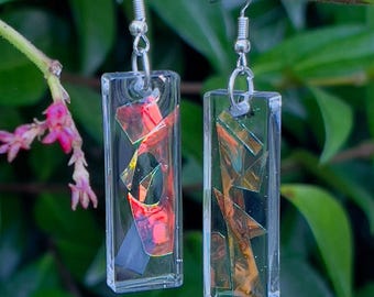Holographic Resin Dangle Earrings, Abstract Art Jewelry