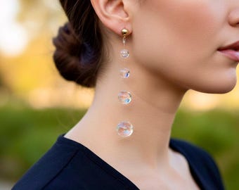 Iridescent Crystal Cascade Earrings: Modern Minimalist Statement Jewelry
