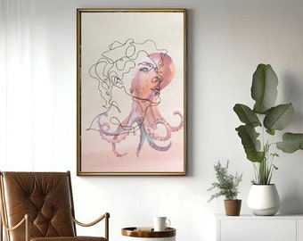 Editable Octopus Woman Portrait: Printable Wall Art (Digital Download)