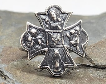 CROSS Religious Ring, Sterling Silver Saints 4 Way Scapular Medal, Vintage Religious Medal, sz 4.25, Catholic Faith Jewelry (9)