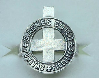 Cross Religious Ring, Sterling Silver, Guild of St. Agnes, sz 5.75, Spiritual, Religious, Christian Faith Catholic Saint Jewelry