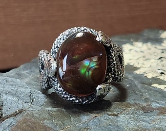 Fire Agate Snake Ring, Sterling Silver, sz 8, Three Snakes, One of a Kind!