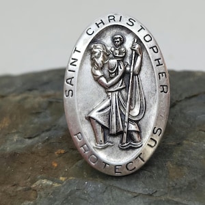 ST CHRISTOPHER RING, Sterling Silver, sz 7.5, Vintage Religious Medal, Saints Ring, Religious Christian Faith Jewelry Prayer Ring