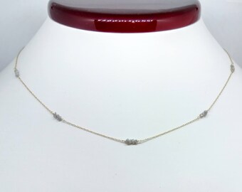 Natural Uncut Diamond Necklace, Crystal Beads, 14k Yellow Gold, 16" long, Brand New, One of a Kind!