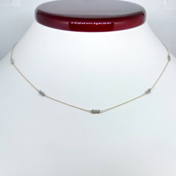 Natural Uncut Diamond Necklace, Crystal Beads, 14k Yellow Gold, 16" long, Brand New, One of a Kind!