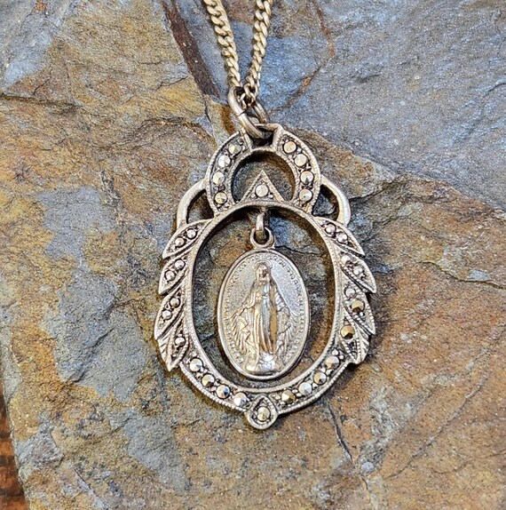 Pendentif Ancien En Argent Massif 925 Avec Marcassites - Occasion - Bijou Vintage