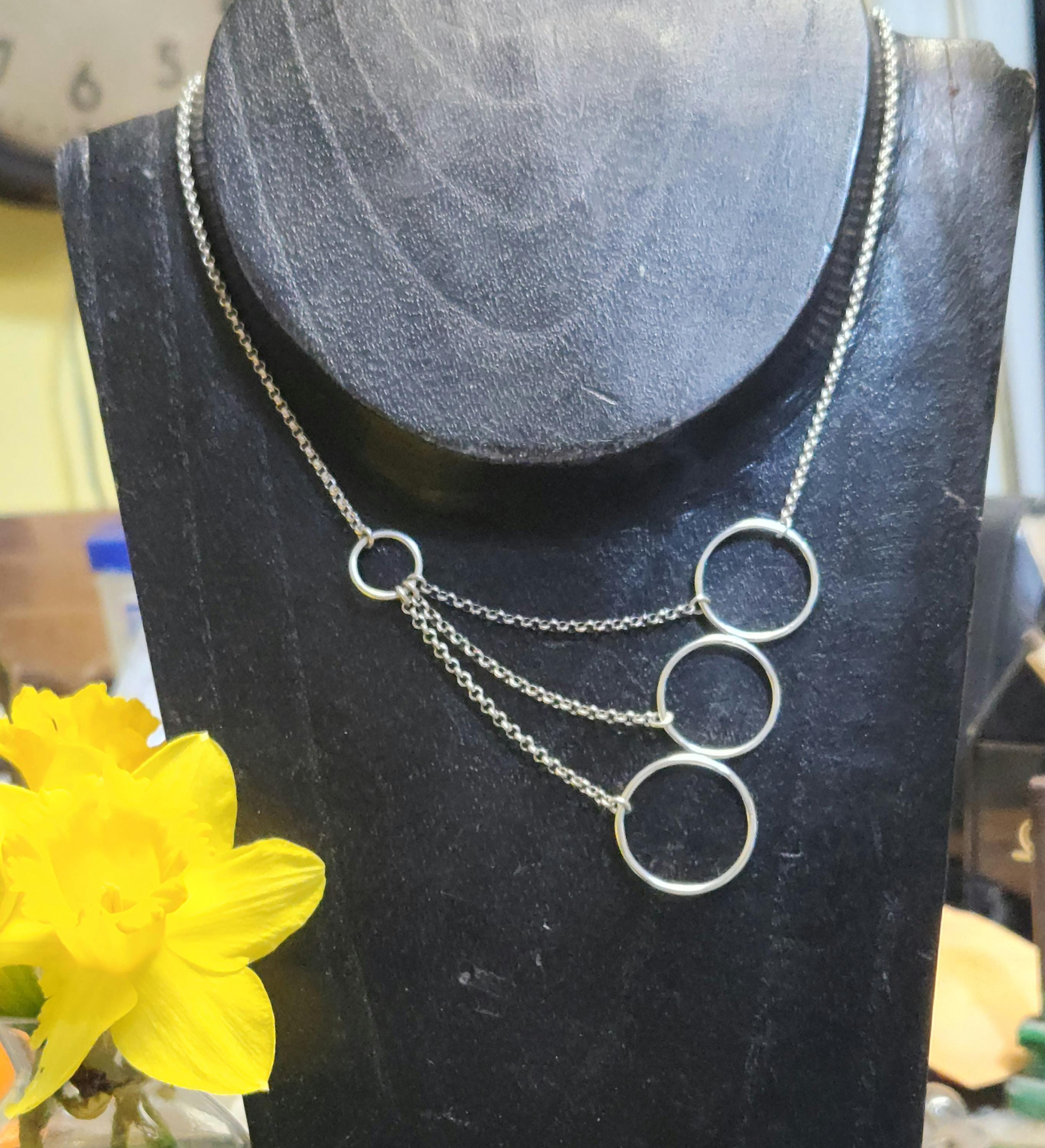 3 Ring Circles Necklace, Sterling Silver, Circle Links & Festoon Chains ...