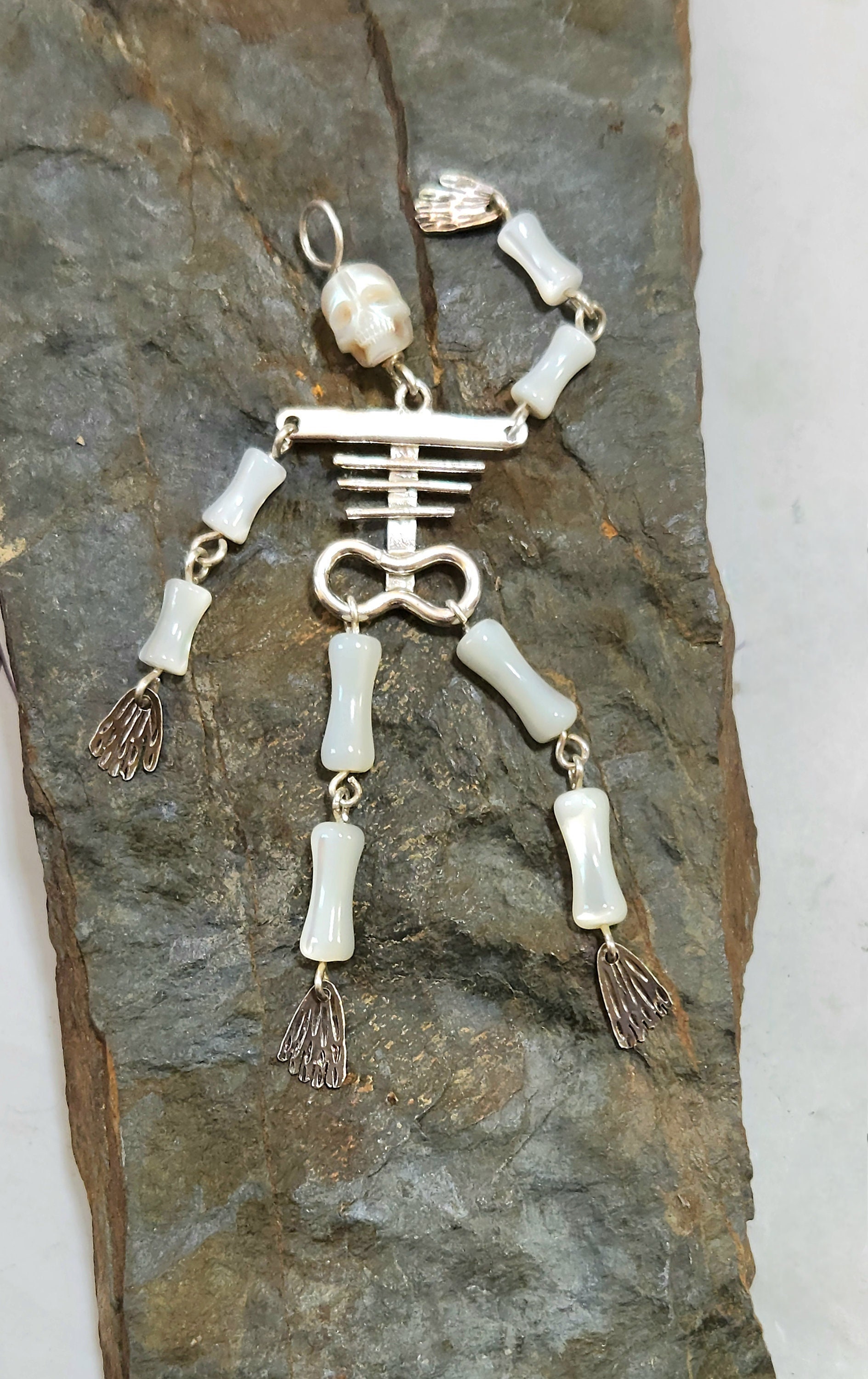 925 Sterling Silver Moving Skeleton Pendant Necklace Handmade Skull Jewelry