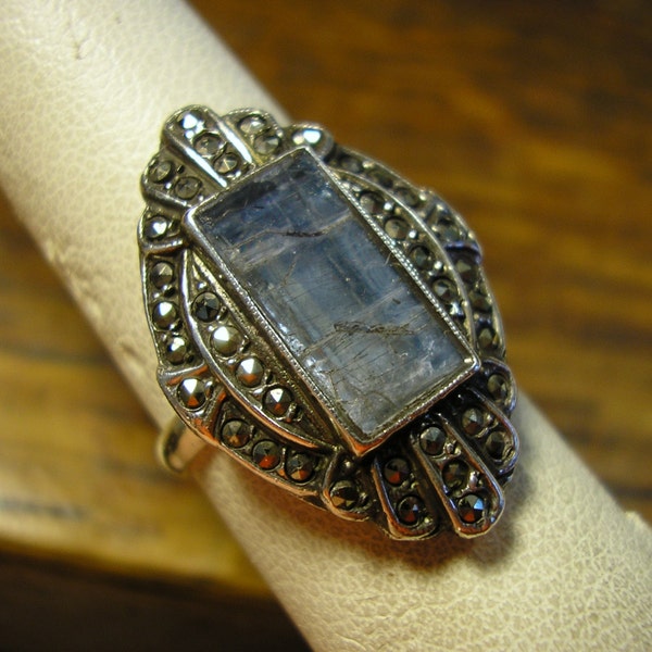 KYANITE & Marcasite Ring, Sterling Silver, sz 5, Vintage, AMAZING CONDITION