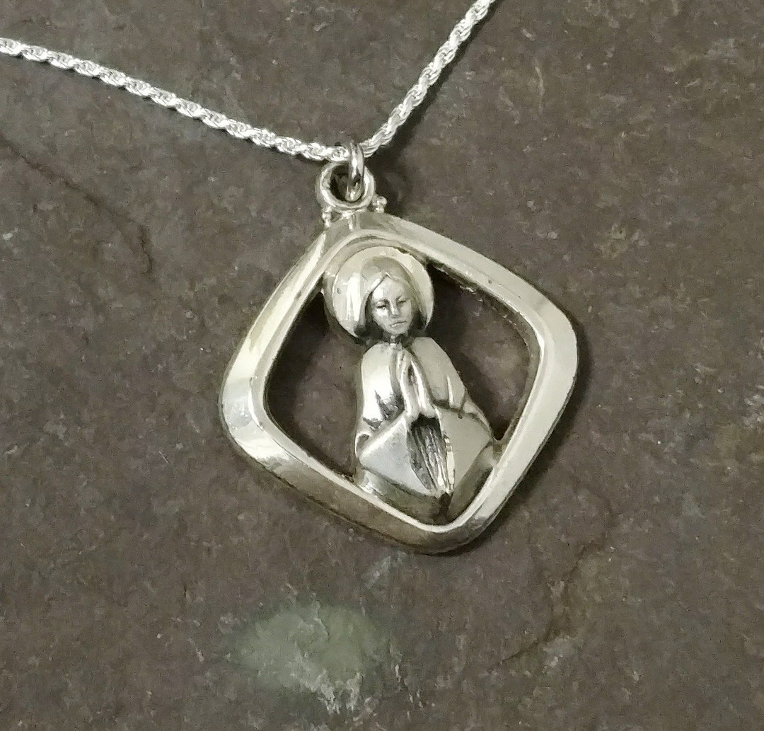 Virgin Mary Religious Medal Necklace Sterling Silver - Etsy