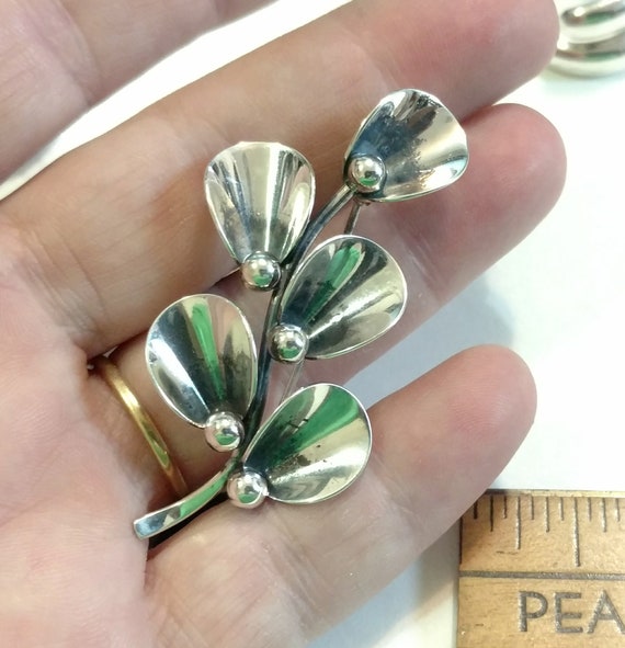 Danish Floral Brooch, Sterling Silver, Handwrough… - image 1