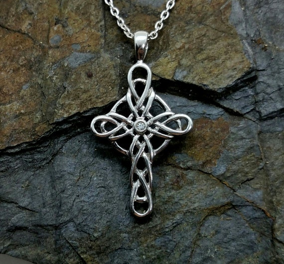 Old Mine Diamond Cross Pendant Necklace 18K/ Platinum Pendant/ 14K Chain