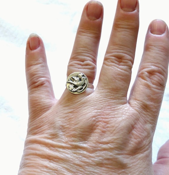 Swallow Bird Ring, Sterling Silver, sz 6.25, Roma… - image 3