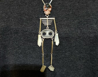 Gelenkskelett Anhänger, Sterling Silber & 14k Gold, Canterra Opal Schädel