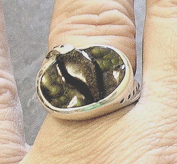 Fire Agate Snake Ring, Sterling Silver, sz 6.25, Red Diamonds, One of a Kind!